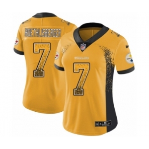 Women's Nike Pittsburgh Steelers #7 Ben Roethlisberger Limited Gold Rush Drift Fashion NFL Jersey