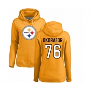 Women's Nike Pittsburgh Steelers #76 Chukwuma Okorafor Gold Name & Number Logo Pullover Hoodie