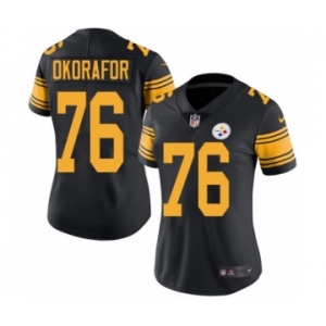 Women's Nike Pittsburgh Steelers #76 Chukwuma Okorafor Limited Black Rush Vapor Untouchable NFL Jersey