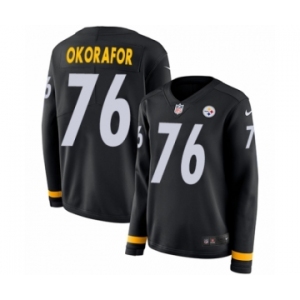 Women's Nike Pittsburgh Steelers #76 Chukwuma Okorafor Limited Black Therma Long Sleeve NFL Jersey