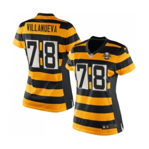 Women's Nike Pittsburgh Steelers #78 Alejandro Villanueva Elite Yellow Black Alternate 80TH Anniversary Throwback NFL Jersey