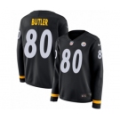 Women's Nike Pittsburgh Steelers #80 Jack Butler Limited Black Therma Long Sleeve NFL Jersey