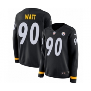 Women's Nike Pittsburgh Steelers #90 T. J. Watt Limited Black Therma Long Sleeve NFL Jersey