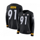 Women's Nike Pittsburgh Steelers #91 Kevin Greene Limited Black Therma Long Sleeve NFL Jersey