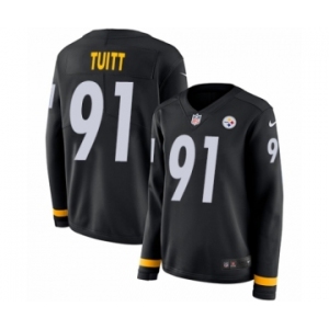 Women's Nike Pittsburgh Steelers #91 Stephon Tuitt Limited Black Therma Long Sleeve NFL Jersey