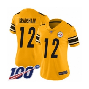 Women's Pittsburgh Steelers #12 Terry Bradshaw Limited Gold Inverted Legend 100th Season Football Jersey