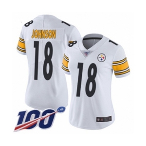 Women's Pittsburgh Steelers #18 Diontae Johnson White Vapor Untouchable Limited Player 100th Season Football Jersey