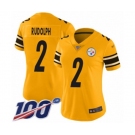 Women's Pittsburgh Steelers #2 Mason Rudolph Limited Gold Inverted Legend 100th Season Football Jersey