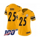 Women's Pittsburgh Steelers #25 Artie Burns Limited Gold Inverted Legend 100th Season Football Jersey