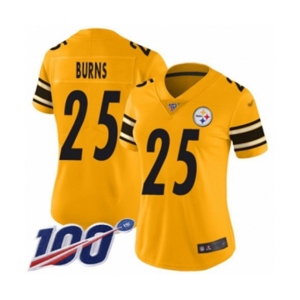 Women's Pittsburgh Steelers #25 Artie Burns Limited Gold Inverted Legend 100th Season Football Jersey