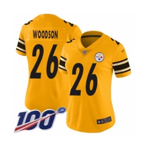 Women's Pittsburgh Steelers #26 Rod Woodson Limited Gold Inverted Legend 100th Season Football Jersey