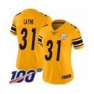 Women's Pittsburgh Steelers #31 Justin Layne Limited Gold Inverted Legend 100th Season Football Jersey