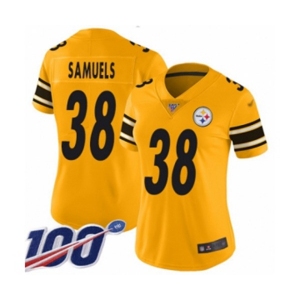 Women's Pittsburgh Steelers #38 Jaylen Samuels Limited Gold Inverted Legend 100th Season Football Jersey