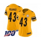 Women's Pittsburgh Steelers #43 Troy Polamalu Limited Gold Inverted Legend 100th Season Football Jersey