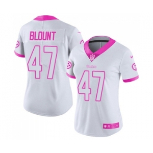 Women's Pittsburgh Steelers #47 Mel Blount Limited White Pink Rush Fashion Football Jersey