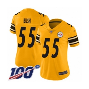 Women's Pittsburgh Steelers #55 Devin Bush Limited Gold Inverted Legend 100th Season Football Jersey