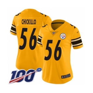 Women's Pittsburgh Steelers #56 Anthony Chickillo Limited Gold Inverted Legend 100th Season Football Jersey