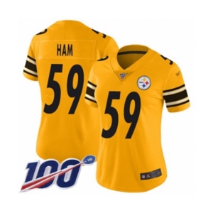 Women's Pittsburgh Steelers #59 Jack Ham Limited Gold Inverted Legend 100th Season Football Jersey