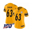 Women's Pittsburgh Steelers #63 Dermontti Dawson Limited Gold Inverted Legend 100th Season Football Jersey