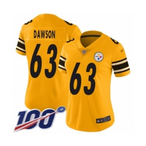 Women's Pittsburgh Steelers #63 Dermontti Dawson Limited Gold Inverted Legend 100th Season Football Jersey