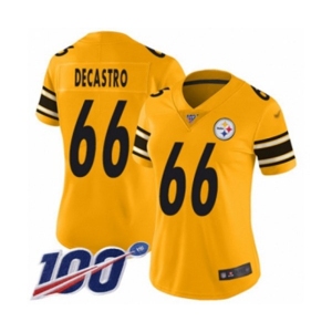 Women's Pittsburgh Steelers #66 David DeCastro Limited Gold Inverted Legend 100th Season Football Jersey
