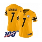 Women's Pittsburgh Steelers #7 Ben Roethlisberger Limited Gold Inverted Legend 100th Season Football Jersey