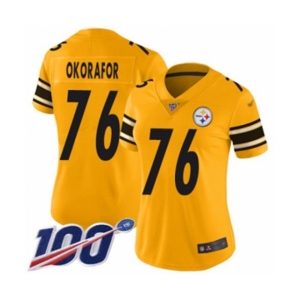 Women's Pittsburgh Steelers #76 Chukwuma Okorafor Limited Gold Inverted Legend 100th Season Football Jersey