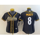 Women's Pittsburgh Steelers #8 Kenny Pickett Black With Patch Cool Base Stitched Baseball Jersey