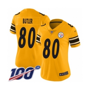 Women's Pittsburgh Steelers #80 Jack Butler Limited Gold Inverted Legend 100th Season Football Jersey