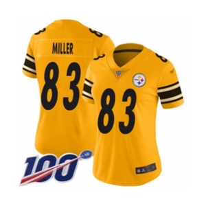 Women's Pittsburgh Steelers #83 Heath Miller Limited Gold Inverted Legend 100th Season Football Jersey