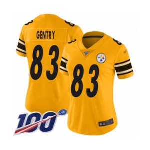 Women's Pittsburgh Steelers #83 Zach Gentry Limited Gold Inverted Legend 100th Season Football Jersey