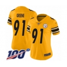 Women's Pittsburgh Steelers #91 Kevin Greene Limited Gold Inverted Legend 100th Season Football Jersey