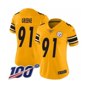 Women's Pittsburgh Steelers #91 Kevin Greene Limited Gold Inverted Legend 100th Season Football Jersey