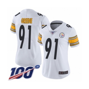 Women's Pittsburgh Steelers #91 Kevin Greene White Vapor Untouchable Limited Player 100th Season Football Jersey