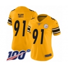 Women's Pittsburgh Steelers #91 Stephon Tuitt Limited Gold Inverted Legend 100th Season Football Jersey