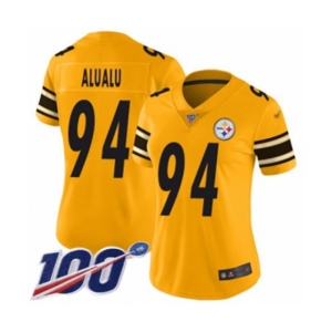 Women's Pittsburgh Steelers #94 Tyson Alualu Limited Gold Inverted Legend 100th Season Football Jersey