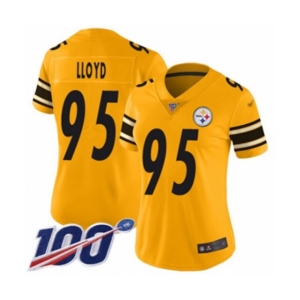 Women's Pittsburgh Steelers #95 Greg Lloyd Limited Gold Inverted Legend 100th Season Football Jersey