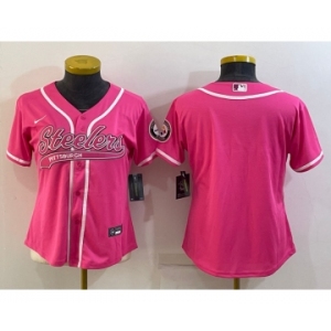 Women's Pittsburgh Steelers Blank Pink With Patch Cool Base Stitched Baseball Jersey