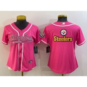 Women's Pittsburgh Steelers Pink Team Big Logo With Patch Cool Base Stitched Baseball Jersey