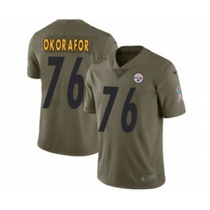 Youth Nike Pittsburgh Steelers #76 Chukwuma Okorafor Limited Olive 2017 Salute to Service NFL Jersey