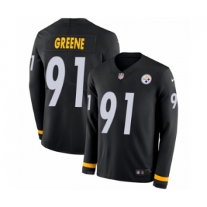 Youth Nike Pittsburgh Steelers #91 Kevin Greene Limited Black Therma Long Sleeve NFL Jersey