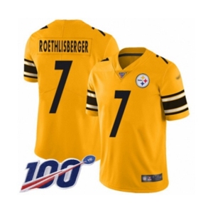 Youth Pittsburgh Steelers #7 Ben Roethlisberger Limited Gold Inverted Legend 100th Season Football Jersey