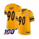 Youth Pittsburgh Steelers #90 T. J. Watt Limited Gold Inverted Legend 100th Season Football Jersey