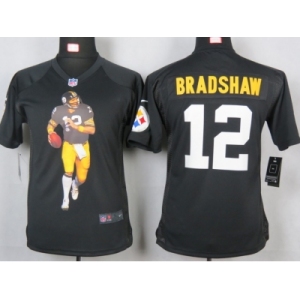 nike youth nfl jerseys pittsburgh steelers #12 bradshaw black[portrait fashion]