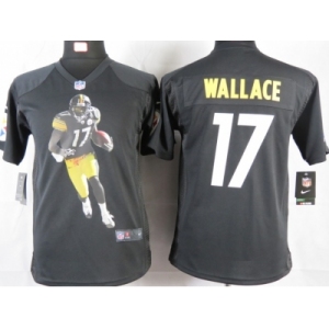 nike youth nfl jerseys pittsburgh steelers #17 wallace black [portrait fashion]