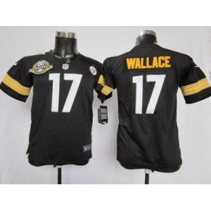 nike youth nfl jerseys pittsburgh steelers #17 wallace black[80 anniversary patch]