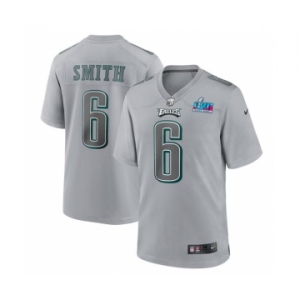Men's Philadelphia Eagles #6 DeVonta Smith Gray Super Bowl LVII Patch Atmosphere Fashion Stitched Game Jersey