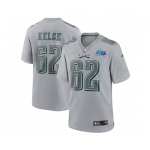 Men's Philadelphia Eagles #62 Jason Kelce Gray Super Bowl LVII Patch Atmosphere Fashion Stitched Game Jersey