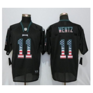 Men Nike Philadelphia Eagles #11 Carson Wentz USA Flag Fashion Black Elite Jerseys