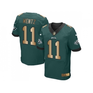 Nike Philadelphia Eagles #11 Carson Wentz Midnight Green Team Color Men's Stitched NFL New Elite Gold Jersey